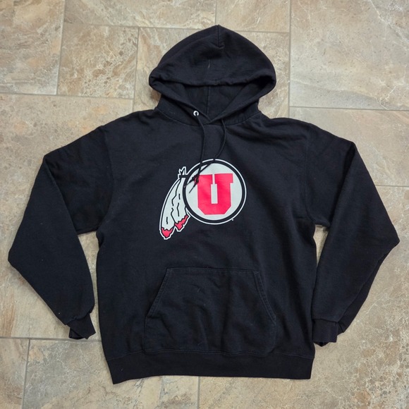 Champion Utah Utes Hoodie Black Red U Logo Athletic Pullover Men's L - Picture 2 of 7